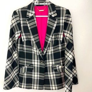 Trina Turk NWT Black & White Plaid Cape Blazer